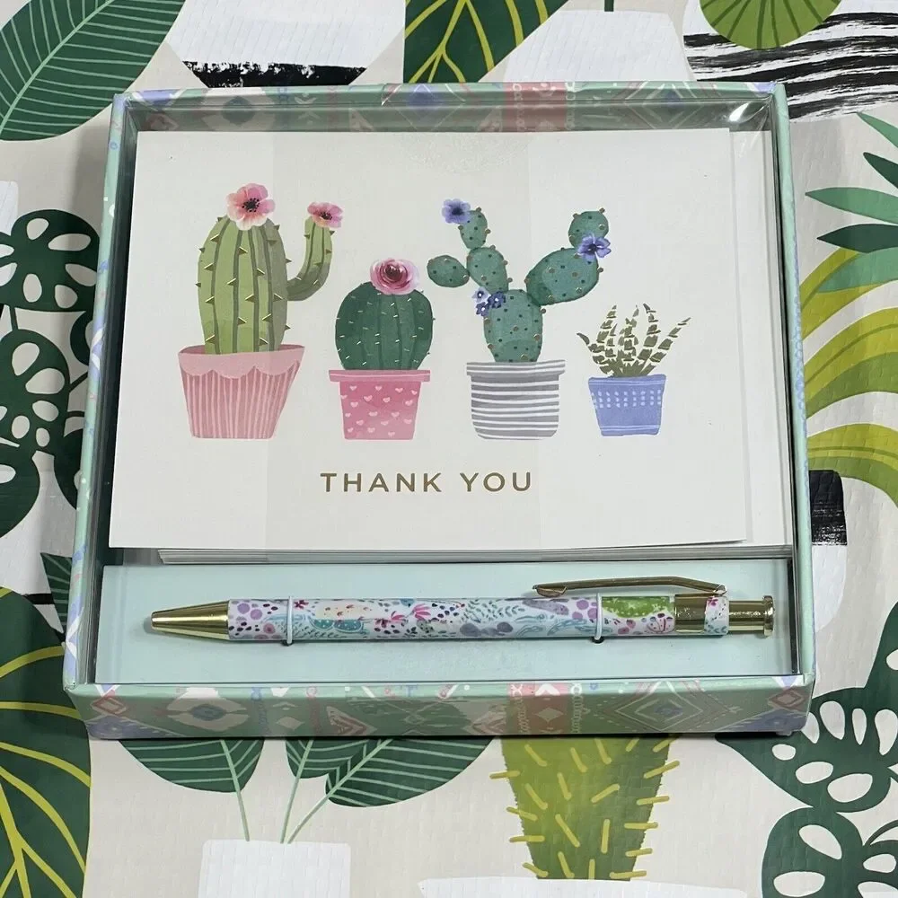 Clementine Cactus Thank You Cards and Pen Set of 16 Cards & Envelopes Succulents